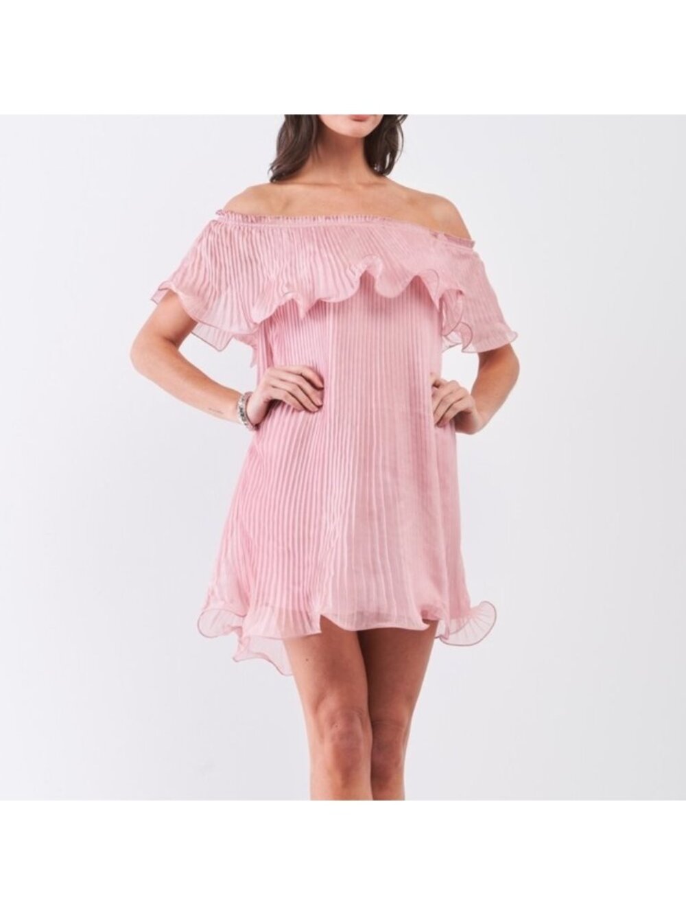 Pre-Owned Sugarlips Pink Pleated Off-Shoulder Size M Blouse Dress Sugar Lips